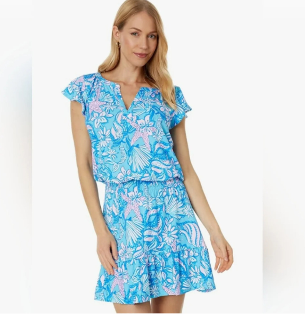 Lilly Pulitzer Sz M Ravi Romper Amalfi Blue Sound The Sirens Tropical Resortwear